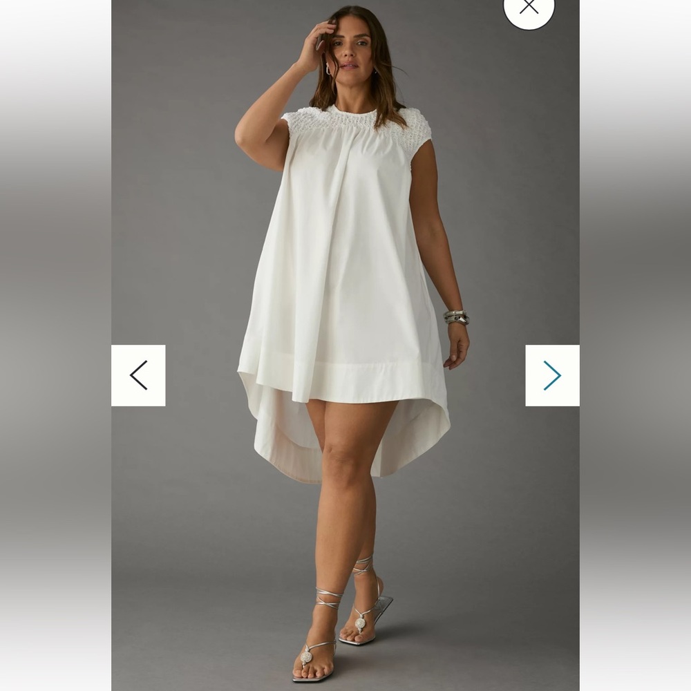 NWT Anthropologie size XS smocked hi-low babydoll dress in white